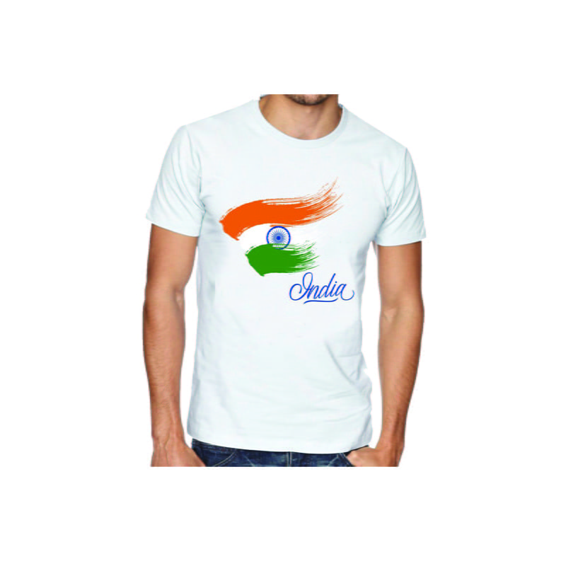 Indian Flag Print Round White Fit T-Shirt – Sports