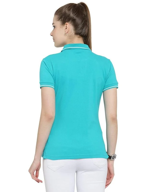 Women's 100% Pure Organic Cotton Polo T Shirt Light Sky Back