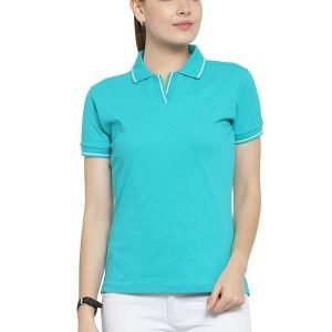 Women's 100% Pure Organic Cotton Polo T Shirt Light Sky