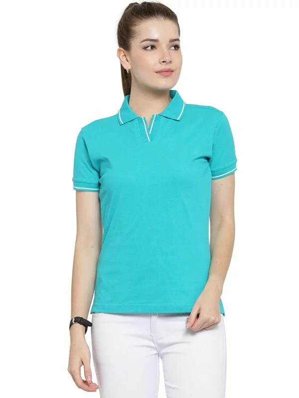 Women's 100% Pure Organic Cotton Polo T Shirt Light Sky