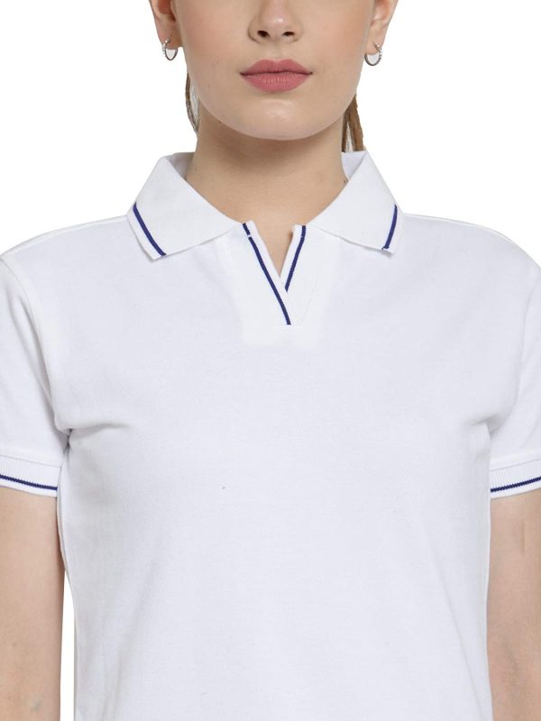 Women's 100% Pure Organic Cotton Polo T Shirt White Chest